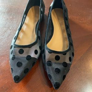 J Crew Mesh Black Polka Dot Marina Pointed Toe Flats - Size 8